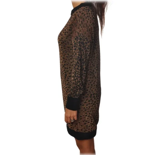 Pinko - Mini Dress Pressione in Laminated Leopard Knit - Copper/Black - Dress - Made in Italy - Luxury Exclusive Collection - Avvenice^ Dresses