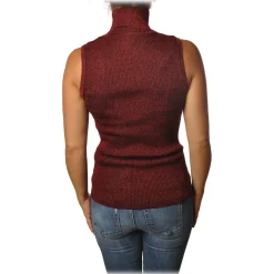 Pinko - Mock Turtleneck Ask Sleeveless in Lurex - Red - Sweater - Made in Italy - Luxury Exclusive Collection - Avvenice