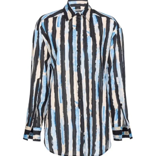 Pinko - Over Shirt in Broad Stripe Pattern - Light Blue/Black - Shirts - Made in Italy - Luxury Exclusive Collection - Avvenice