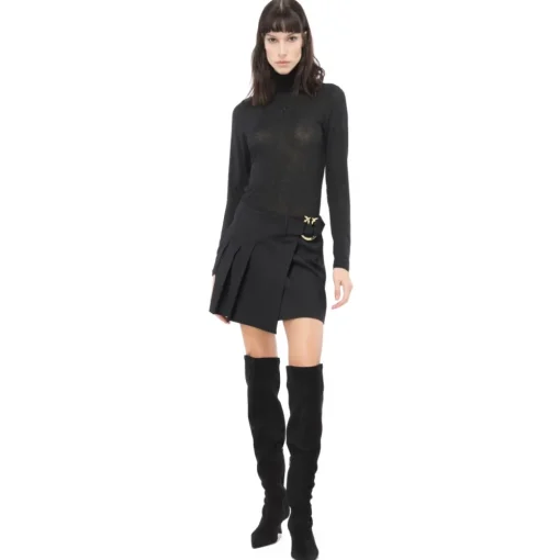 Pinko - Pleated Flannel Mini Skirt - Black - Skirt - Made in Italy - Luxury Exclusive Collection - Avvenice^ Skirts