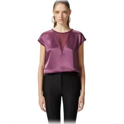 Pinko - Satin Fabric T-shirt Blouse - Bordeaux - Top - Made in Italy - Luxury Exclusive Collection - Avvenice^ Tops