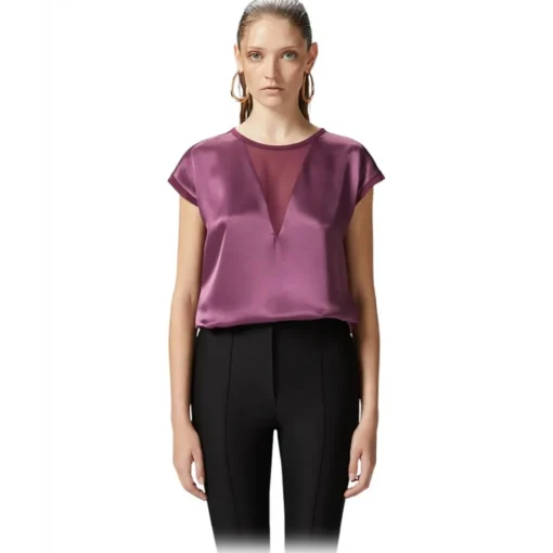 Pinko - Satin Fabric T-shirt Blouse - Bordeaux - Top - Made in Italy - Luxury Exclusive Collection - Avvenice^ Tops