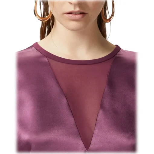 Pinko - Satin Fabric T-shirt Blouse - Bordeaux - Top - Made in Italy - Luxury Exclusive Collection - Avvenice^ Tops