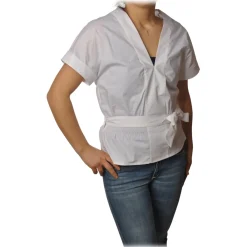 Pinko - Shirt Scamorza V-neck Screwed at the Waist - White - Shirt - Made in Italy - Luxury Exclusive Collection - Avvenice^ Shirts