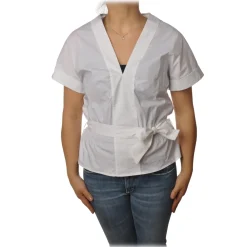 Pinko - Shirt Scamorza V-neck Screwed at the Waist - White - Shirt - Made in Italy - Luxury Exclusive Collection - Avvenice^ Shirts