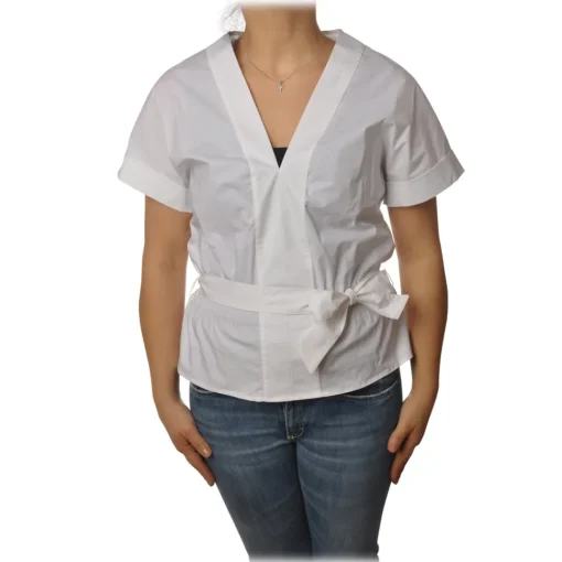 Pinko - Shirt Scamorza V-neck Screwed at the Waist - White - Shirt - Made in Italy - Luxury Exclusive Collection - Avvenice^ Shirts