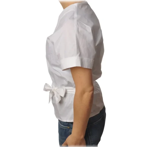 Pinko - Shirt Scamorza V-neck Screwed at the Waist - White - Shirt - Made in Italy - Luxury Exclusive Collection - Avvenice^ Shirts