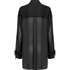 Pinko - Shirt with Feather Trim Cuffs Detail - Black - Shirts - Made in Italy - Luxury Exclusive Collection - Avvenice^ Shirts