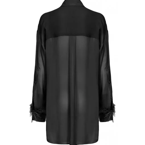 Pinko - Shirt with Feather Trim Cuffs Detail - Black - Shirts - Made in Italy - Luxury Exclusive Collection - Avvenice^ Shirts