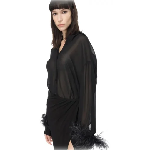Pinko - Shirt with Feather Trim Cuffs Detail - Black - Shirts - Made in Italy - Luxury Exclusive Collection - Avvenice^ Shirts