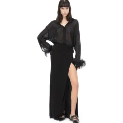 Pinko - Shirt with Feather Trim Cuffs Detail - Black - Shirts - Made in Italy - Luxury Exclusive Collection - Avvenice^ Shirts