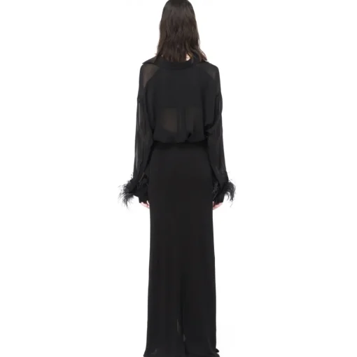Pinko - Shirt with Feather Trim Cuffs Detail - Black - Shirts - Made in Italy - Luxury Exclusive Collection - Avvenice^ Shirts
