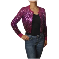 Pinko - Short Cardigan Albanese with Paillettes - Pink/Purple - Sweater - Made in Italy - Luxury Exclusive Collection - Avvenice^ Knitwears