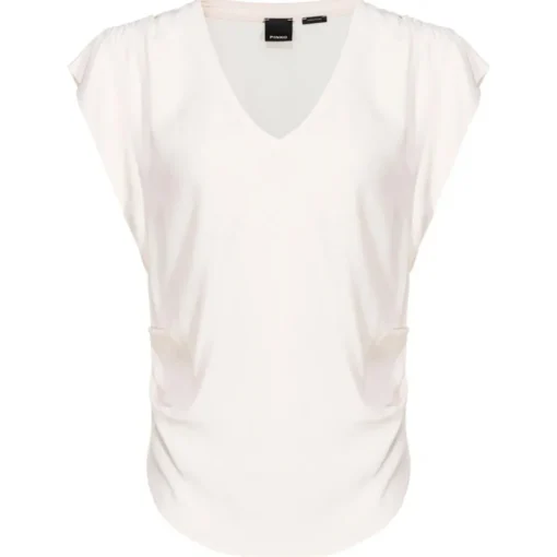 Pinko - Silk Blend V-Neck Top - White - Top - Made in Italy - Luxury Exclusive Collection - Avvenice^ Tops