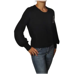 Pinko - Sweater Chissa Crewneck with Jewel Brooch - Black - Sweater - Made in Italy - Luxury Exclusive Collection - Avvenice^ Knitwears