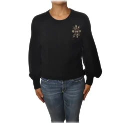 Pinko - Sweater Chissa Crewneck with Jewel Brooch - Black - Sweater - Made in Italy - Luxury Exclusive Collection - Avvenice^ Knitwears