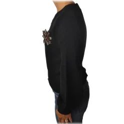 Pinko - Sweater Chissa Crewneck with Jewel Brooch - Black - Sweater - Made in Italy - Luxury Exclusive Collection - Avvenice^ Knitwears
