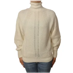 Pinko - Sweater MegaMix High Neck Oversized Fit - White - Sweater - Made in Italy - Luxury Exclusive Collection - Avvenice^ Knitwears