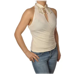 Pinko - Top Ruspante with Pearls and Chains - White - Top - Made in Italy - Luxury Exclusive Collection - Avvenice^ Tops