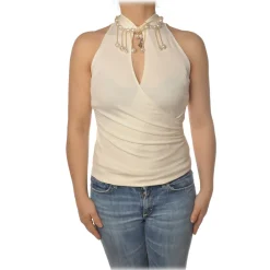 Pinko - Top Ruspante with Pearls and Chains - White - Top - Made in Italy - Luxury Exclusive Collection - Avvenice^ Tops
