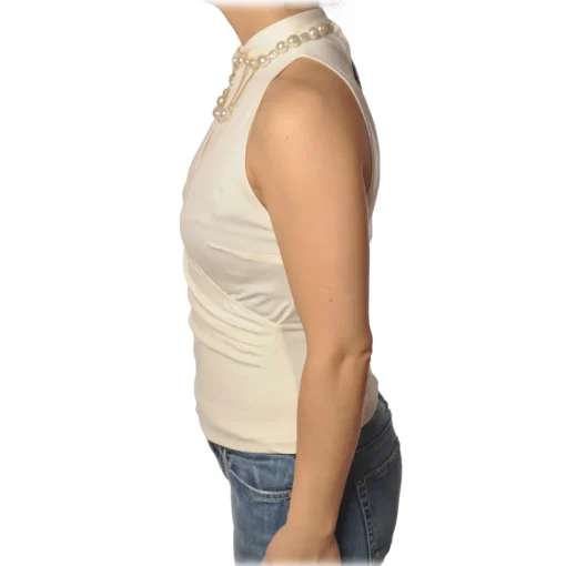 Pinko - Top Ruspante with Pearls and Chains - White - Top - Made in Italy - Luxury Exclusive Collection - Avvenice^ Tops