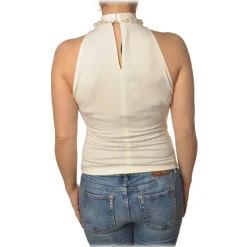 Pinko - Top Ruspante with Pearls and Chains - White - Top - Made in Italy - Luxury Exclusive Collection - Avvenice^ Tops