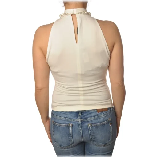 Pinko - Top Ruspante with Pearls and Chains - White - Top - Made in Italy - Luxury Exclusive Collection - Avvenice^ Tops