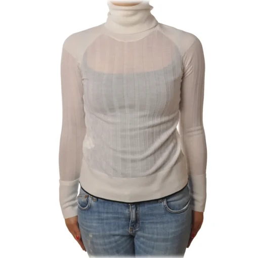 Pinko - Turtleneck Sweater Accanto in Ribbed Knit - White - Sweater - Made in Italy - Luxury Exclusive Collection - Avvenice^ Knitwears