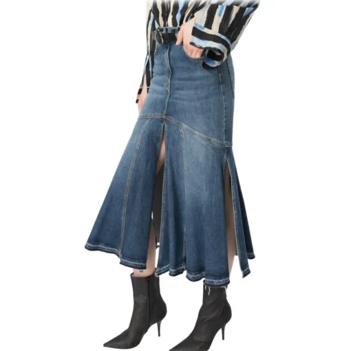 Pinko - Vintage Effect Denim Midi Skirt - Blue - Skirt - Made in Italy - Luxury Exclusive Collection - Avvenice