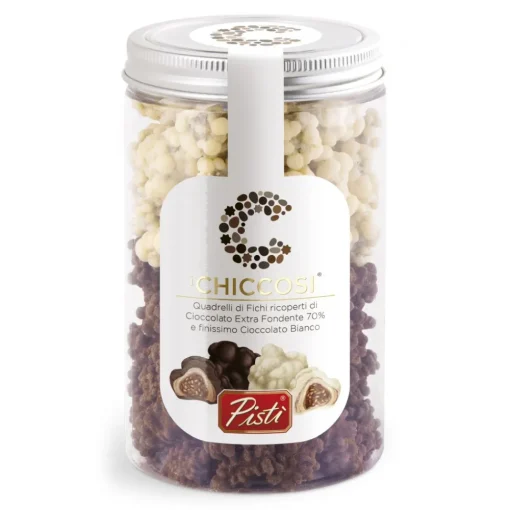 Pist\u00ec Pistì - Chiccosi Mix - Quadrelli Sicilian Figs Beans Covered with Chocolate - Fine Pastry in Jar - Avvenice