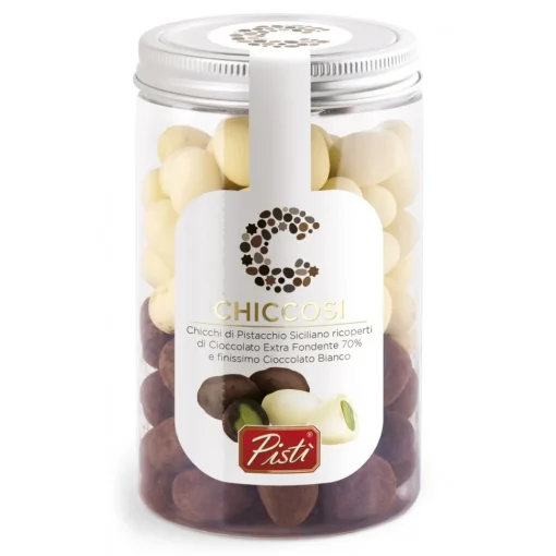 Pist\u00ec Pistì - Chiccosi Mix - Sicilian Pistachio Beans Covered with Chocolate - Fine Pastry in Jar - Avvenice^ Sweets