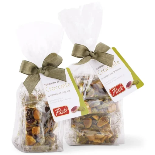 Pist\u00ec Pistì - Pieces of Crunchy with Sicilian Pistachio and Almonds - Fine Pastry in Envelope with Bow - 100 g - Avvenice