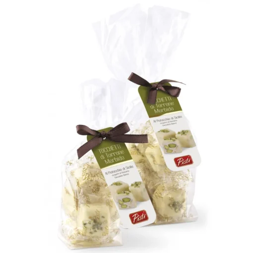 Pist\u00ec Pistì - Soft Nougat Chunks with Sicilian Pistachio Covered with White Chocolate - Fine Pastry in Envelope with Bow - 200 g - Avvenice^ Sweets