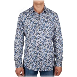 Poggianti 1958 Poggianti 1985 - Blue Fantasy Shirt Italian Collar - Handmade in Italy - New Luxury Exclusive Collection - Avvenice^ Shirts