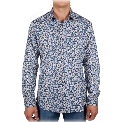 Poggianti 1958 Poggianti 1985 - Blue Fantasy Shirt Italian Collar - Handmade in Italy - New Luxury Exclusive Collection - Avvenice^ Shirts