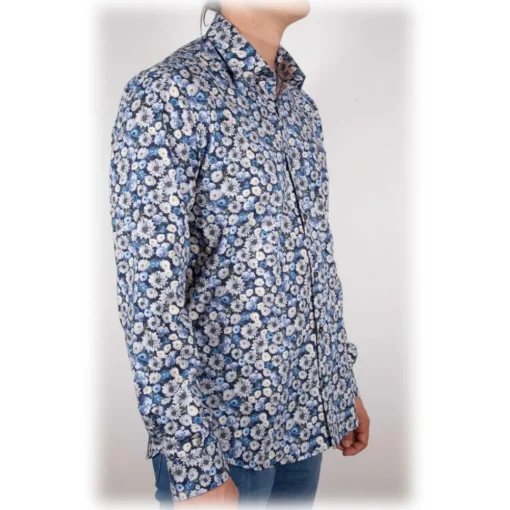 Poggianti 1958 Poggianti 1985 - Blue Fantasy Shirt Italian Collar - Handmade in Italy - New Luxury Exclusive Collection - Avvenice^ Shirts