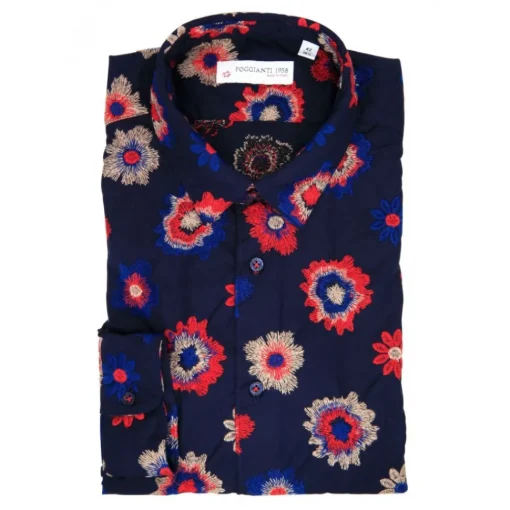 Poggianti 1958 Poggianti 1985 - Blue Soft Collar Fantasy Shirt - Handmade in Italy - New Luxury Exclusive Collection - Avvenice