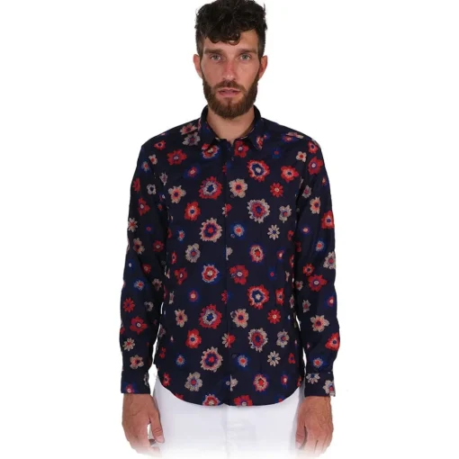 Poggianti 1958 Poggianti 1985 - Blue Soft Collar Fantasy Shirt - Handmade in Italy - New Luxury Exclusive Collection - Avvenice