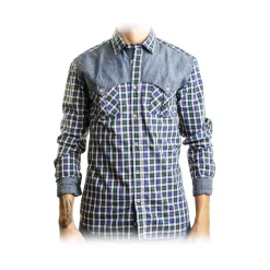 Poggianti 1958 Poggianti 1985 - Checked Shirt with Denim Contrasts - Handmade in Italy - New Luxury Exclusive Collection - Avvenice^ Shirts