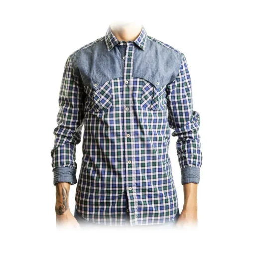 Poggianti 1958 Poggianti 1985 - Checked Shirt with Denim Contrasts - Handmade in Italy - New Luxury Exclusive Collection - Avvenice^ Shirts