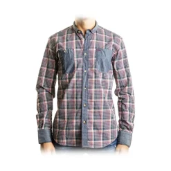 Poggianti 1958 Poggianti 1985 - Checked Shirt with Denim Contrasts - Handmade in Italy - New Luxury Exclusive Collection - Avvenice