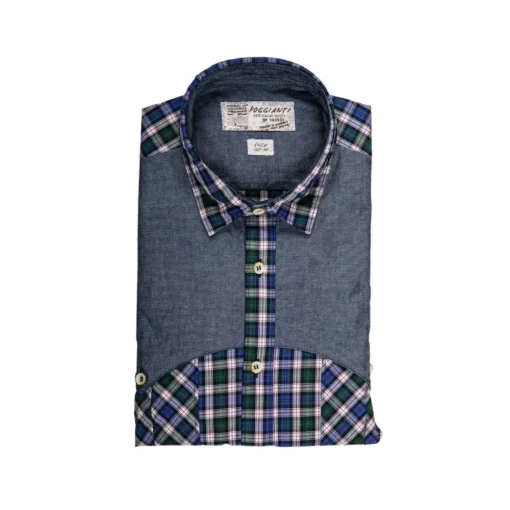 Poggianti 1958 Poggianti 1985 - Checked Shirt with Denim Contrasts - Handmade in Italy - New Luxury Exclusive Collection - Avvenice^ Shirts