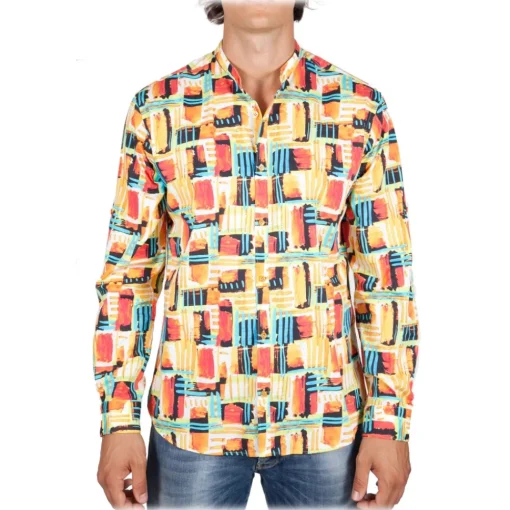 Poggianti 1958 Poggianti 1985 - Fantasy Shirt Korean Collar Multicolor - Handmade in Italy - New Luxury Exclusive Collection - Avvenice^ Shirts