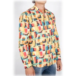 Poggianti 1958 Poggianti 1985 - Fantasy Shirt Korean Collar Multicolor - Handmade in Italy - New Luxury Exclusive Collection - Avvenice^ Shirts