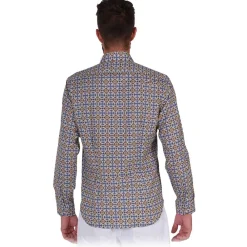 Poggianti 1958 Poggianti 1985 - Light Blue / Brown Patterned Shirt with Soft Collar - Handmade in Italy - New Luxury Exclusive Collection - Avvenice