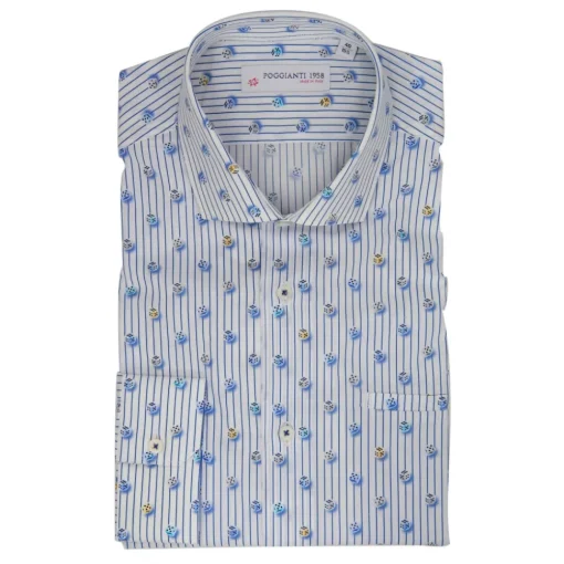 Poggianti 1958 Poggianti 1985 - Light Blue / White Patterned Soft Collar Shirt - Handmade in Italy - New Luxury Exclusive Collection - Avvenice^ Shirts
