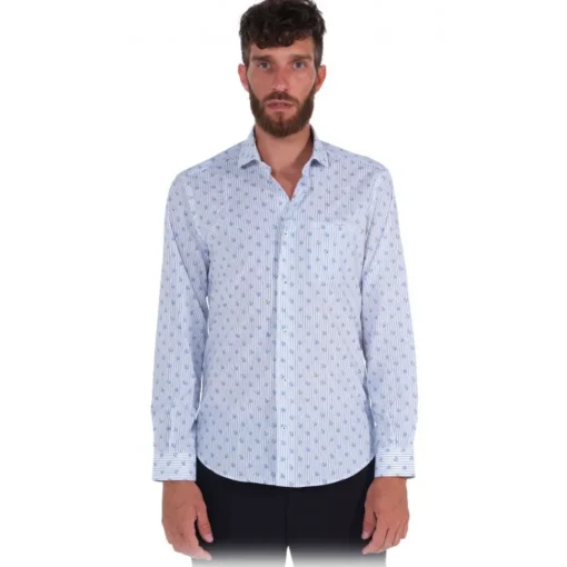 Poggianti 1958 Poggianti 1985 - Light Blue / White Patterned Soft Collar Shirt - Handmade in Italy - New Luxury Exclusive Collection - Avvenice^ Shirts