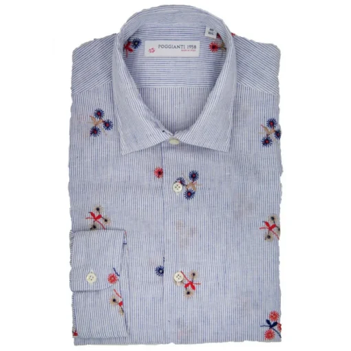 Poggianti 1958 Poggianti 1985 - Light Blue Soft Collar Fantasy Shirt - Handmade in Italy - New Luxury Exclusive Collection - Avvenice
