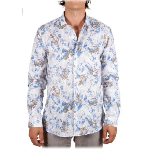 Poggianti 1958 Poggianti 1985 - Linen Fantasy Shirt French Collar - Handmade in Italy - New Luxury Exclusive Collection - Avvenice