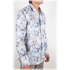 Poggianti 1958 Poggianti 1985 - Linen Fantasy Shirt French Collar - Handmade in Italy - New Luxury Exclusive Collection - Avvenice